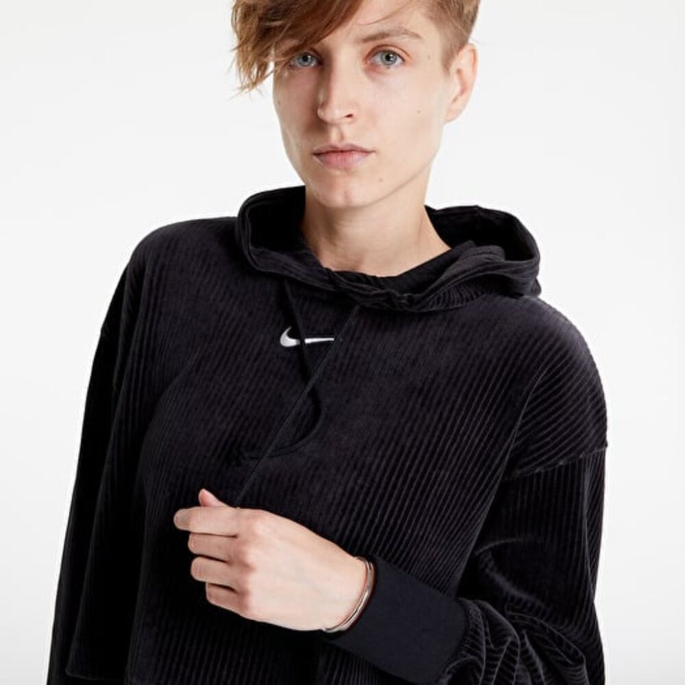 Nike‎ Women's Black Velour Long Sleeve Gloss Casual Pullover Hoodie Size 1X